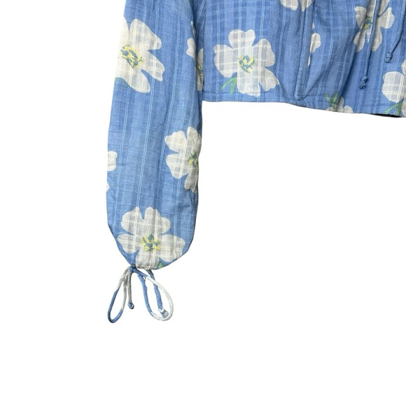 American Eagle Women's XL Blue Floral Corset Crop Top Cottagecore Coquette Boho - Picture 11 of 12